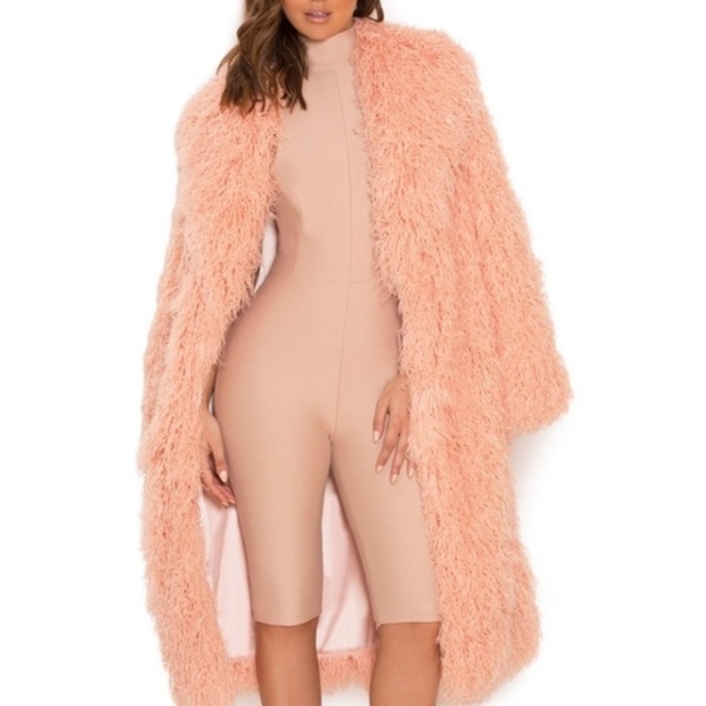 HOUSE OF CB FELICITA BLUSH COAT SIZE XS
